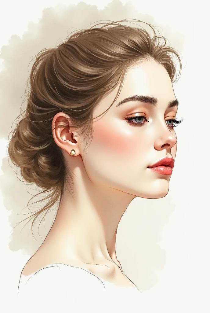 Watercolor hand drawing of a woman's side face