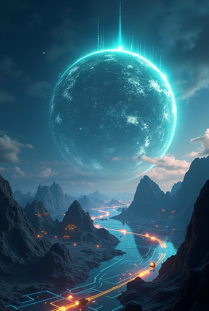 create a planet that appears a modern wi-fi that transforms into wi-fi