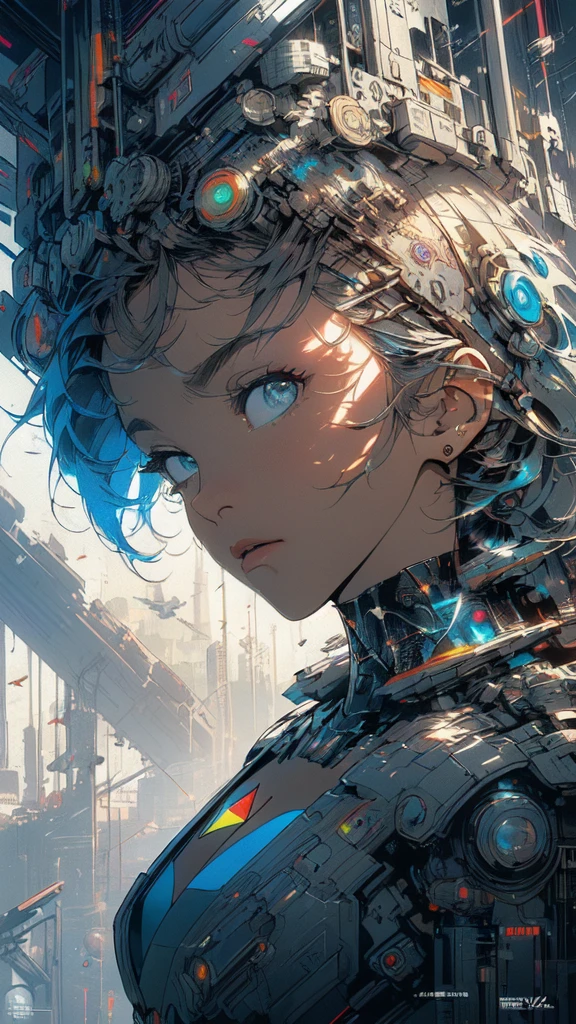 (((masterpiece, highest quality))),(((solo:1.2))),(((1girl:1.2))),32k wallpaper, very detailed, poster, vintage science fiction,(((((geometric cinematic movie poster))))), ((((bauhaus)))),(((abstract))),((((mid century modern)))),(((((portfolio))))),(((((Close-up))))),(((((bust up))))),((((more various angle)))),(((highlight))),(((complete. detailed face))),(((Extremely talented))),(((most complecated machine))),(((Overall colorfully))),((((((Absolutely simple background)))))),(((((detailed futuristic machine))))),(((Cleavage))),(((marvel super heroes))),(((rainbow color scheme))),(((Very detailed UI))),(((So many meters))),(((Perpetual Motion Machine))),(((Mouth wide open, expression of shock)))