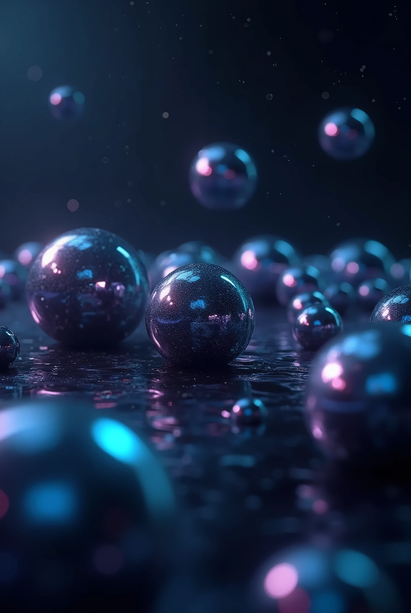Make metallic spheres floating in space which reflect blue and violet light