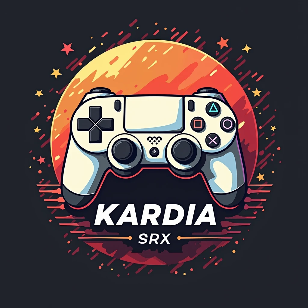 Logo, blue, blueado com o nome Kardia, with video game theme and playstatio 4 controller