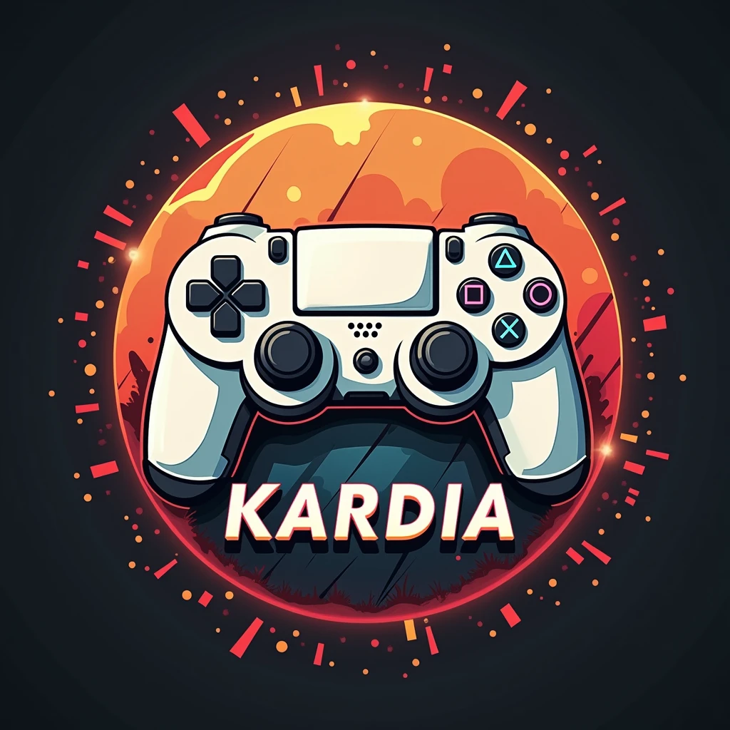 Logo, blue, blueado com o nome Kardia, with video game theme and playstatio 4 controller