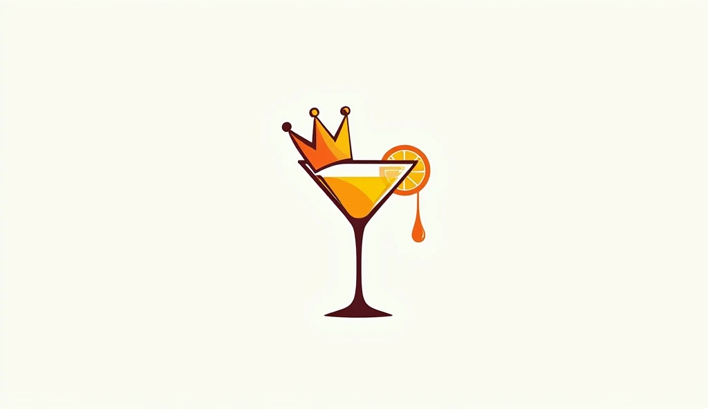 bar's stylish logo

 On top of the cocktail glass, a chic, modern crown, on the corner of the glass,
 It's like a cut fruit on the side of a glass, and it's slanted, hanging design, and sweating

 White background

 Pretty cool
 chic and modern design
 Stylish design
 SIMPLIFIED DESIGN

 The color design is,
 Yellow and orange designs