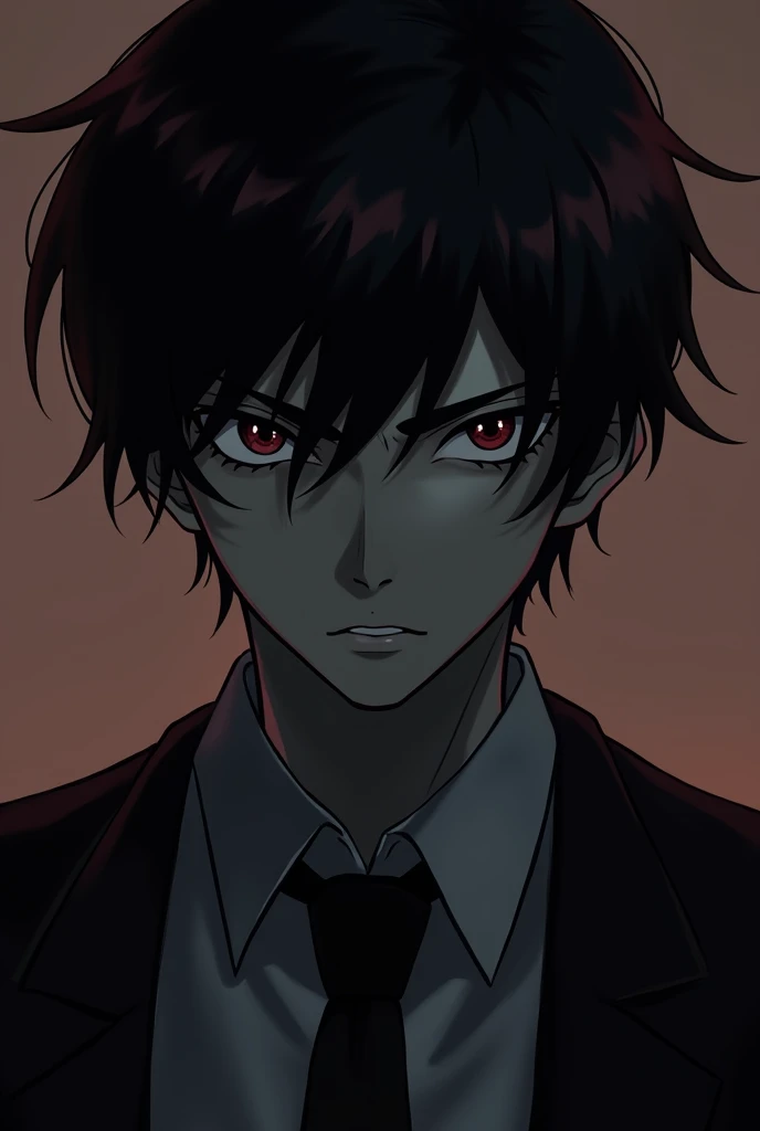 Make a profile picture, like the style of the anime kakegurui, make the character as if it were Yumeko in the male version with crazy eyes more serious