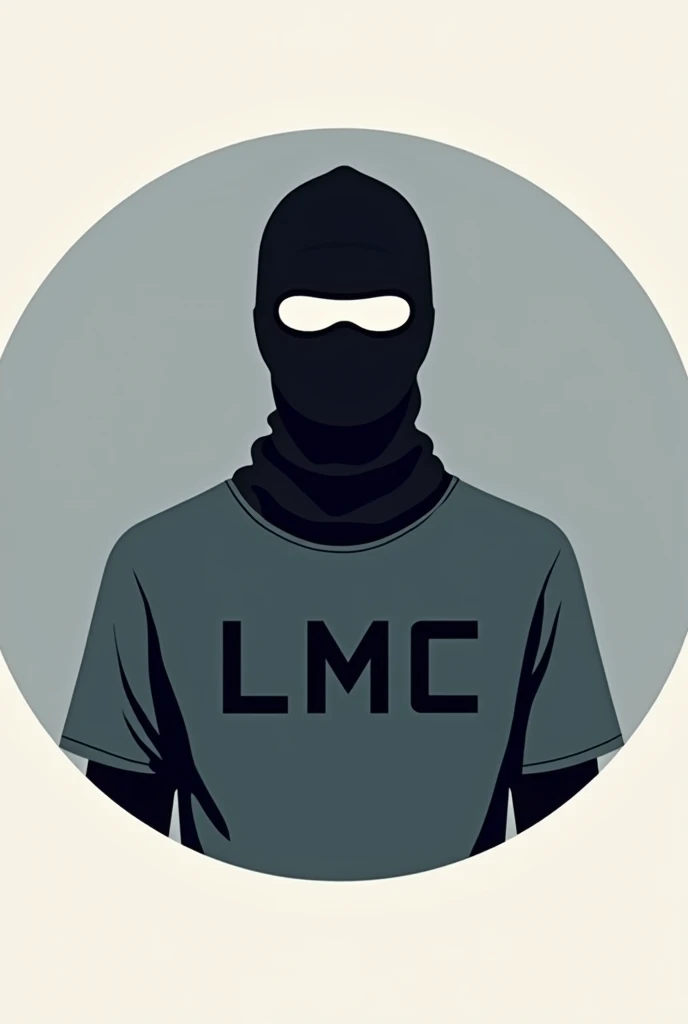 It assumes a circular logo with a person wearing a balaclava and a T-shirt with the following letters LMC