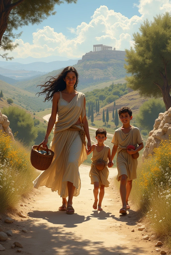 Edesia Greek woman traveling with her 2 young male sons to Athens