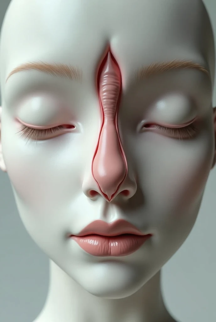 Make a girl with a vagina on her face,make a vagina in the center of the human face,  with a vagina face, clitoris, 1vagina, no mouth, noseless, best qualityer, ultra detali, fine-details, high resolution, Caucasian skin, 