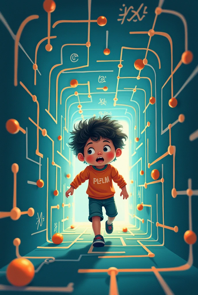  an image,  that it be a child in a mathematical maze that has the phrase PLIM ,