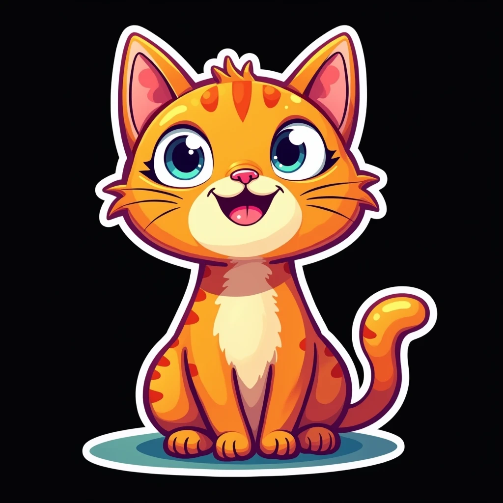 ((Prompt cat sticker style isolated on black background))bold outline. Light Shadow - V 6.0、FarbeUse colors