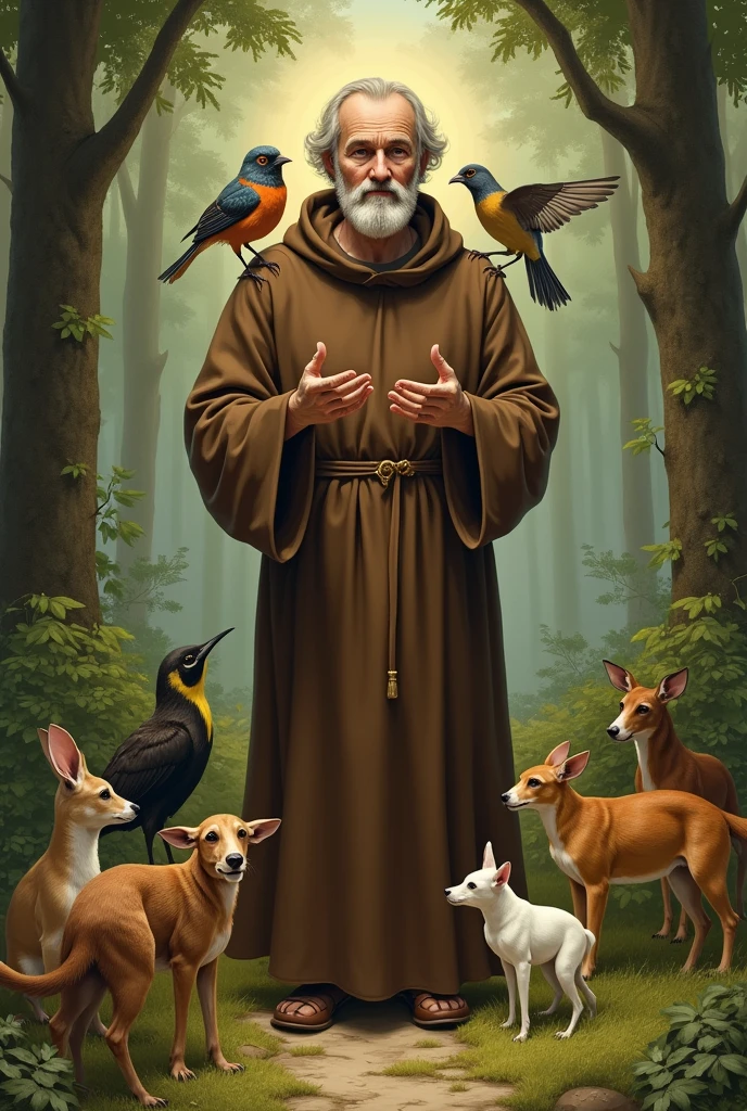Saint Francis of Assisi surrounded by animals