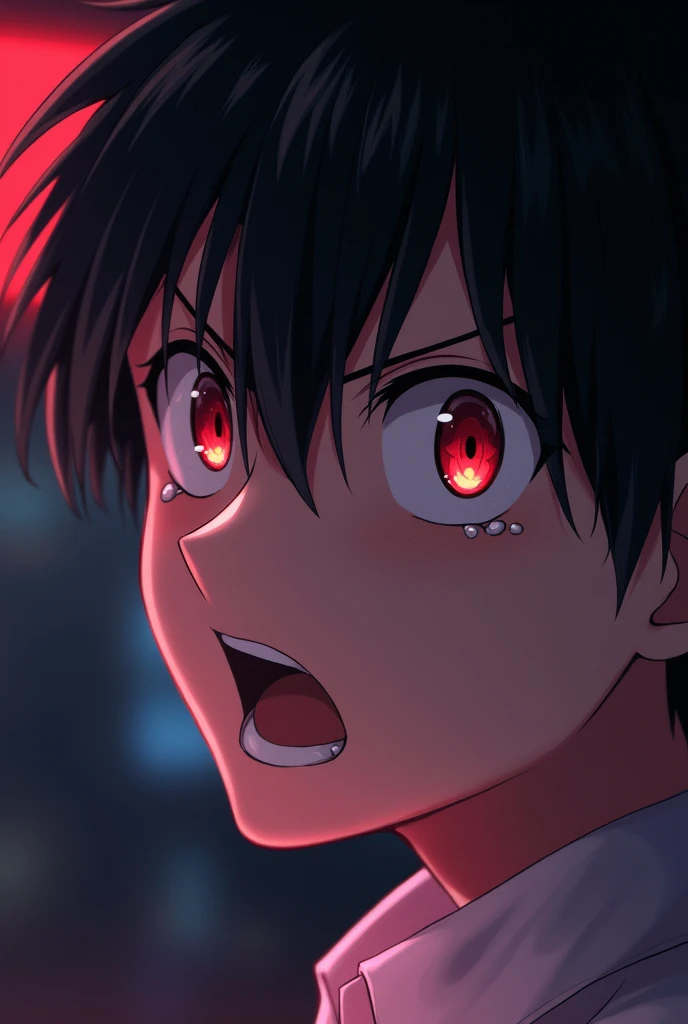 Make a profile picture, like the style of the anime kakegurui, make the character as if he were Yumeko in the male version with crazy eyes, more serious with his eyes shining and he sweating in a very risky bet