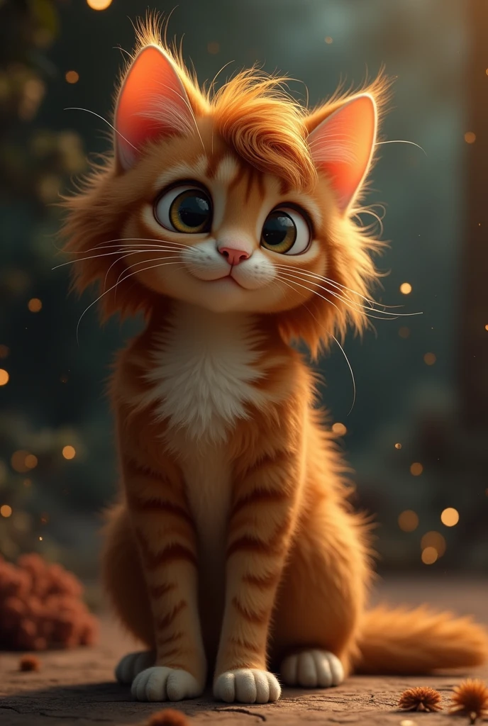 Make me a singing cat with curly hair of medium-long brown hair called conan gray