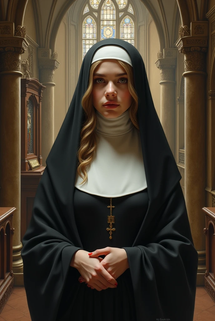 Pretty woman in a commentary of nuns 