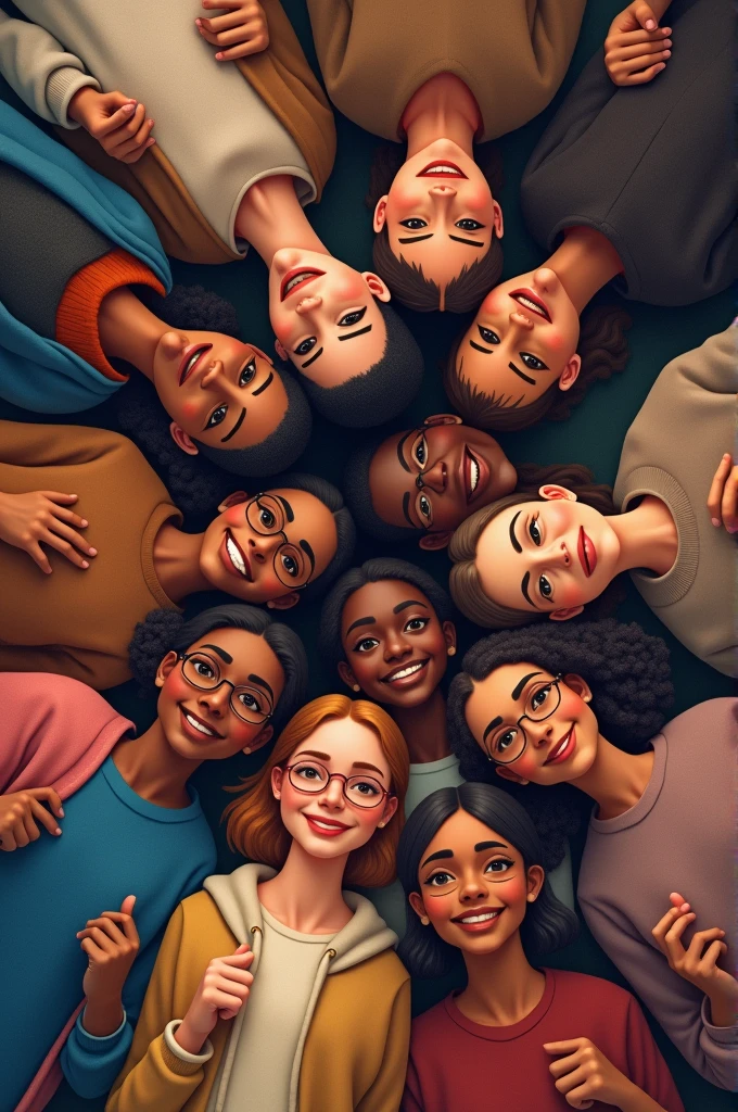 People of different ethnic backgrounds in a circular image