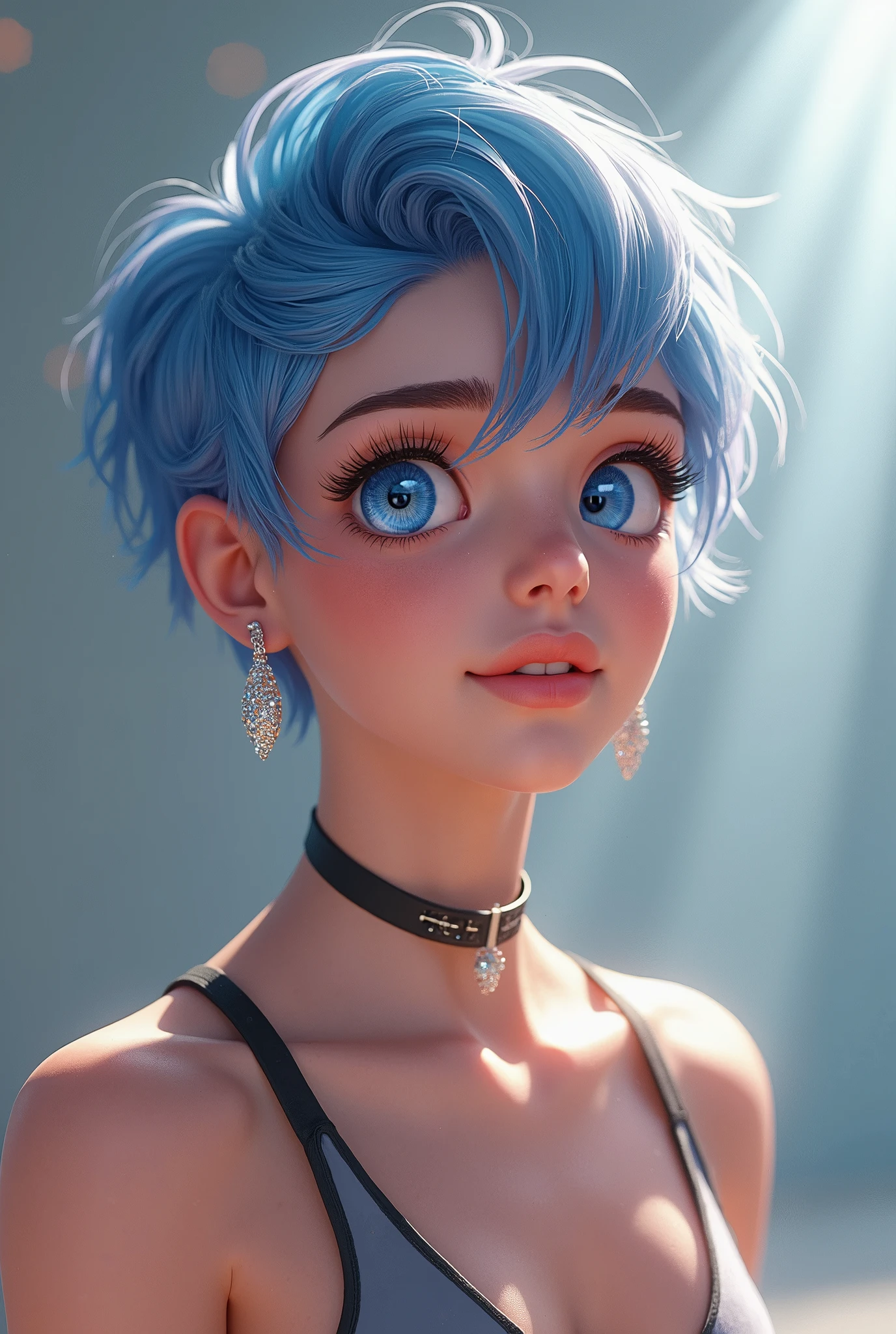 Créez une influenceuse réaliste âgée de 20ans nommée Livia Aurora . Elle a une coupe lutin moderne avec des colorations audacieuses, telles que des reflets bleu ou violet. Son style est à la fois chic et distinctif. sourire léger, sueur, fille, vêtements d'entraînement, push up, (cheveux bleus : 1,2), (yeux bleus), (coupe de lutin : 1,3), ruban pour cheveux, étincelant, (pièce parfaite ultra détaillée : 1,2), illustration, chef-d'œuvre, (CG 8k extrêmement détaillé), (CG 8K très fin)
