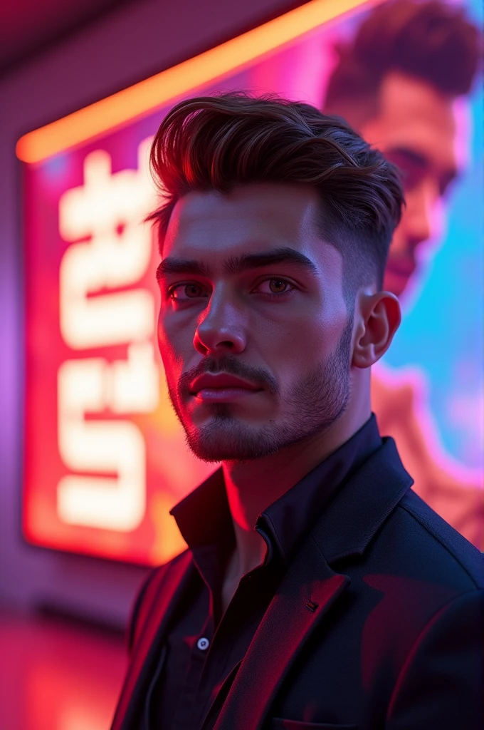  gay guy named nicolas he has gelled hair back and a giant tv is showing his name