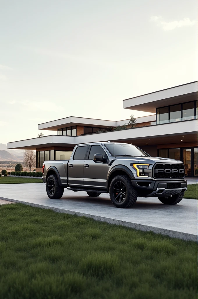 Modern ranch house with modern truck