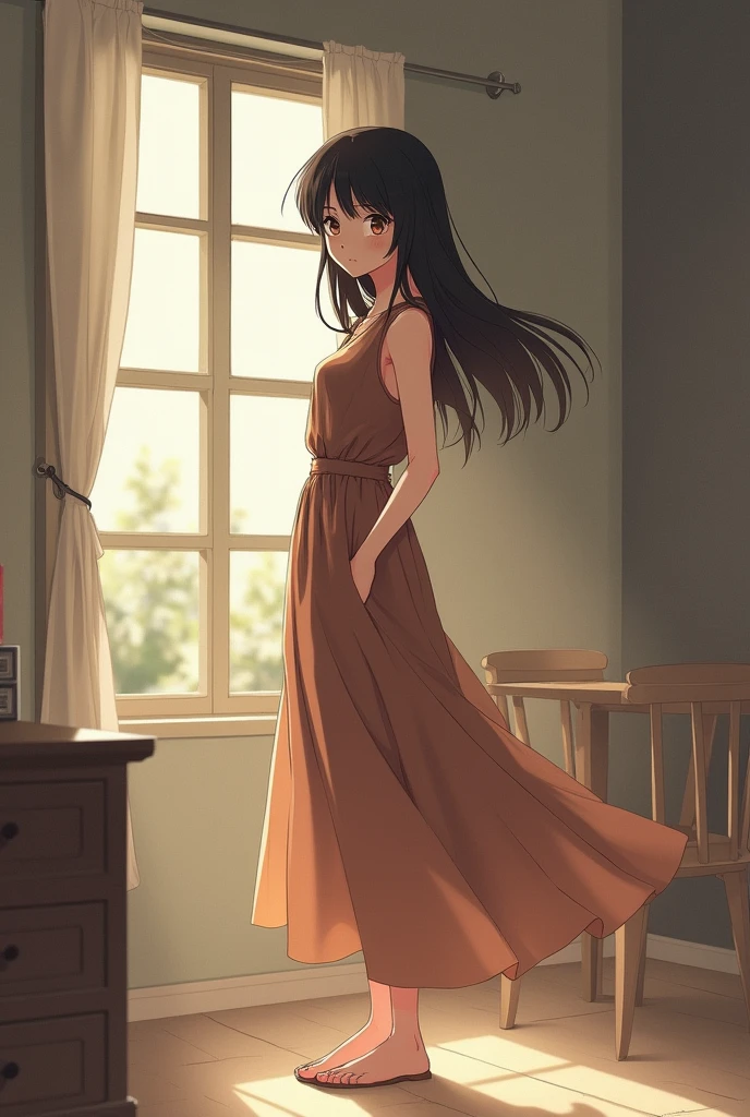 there is a woman in a brown dress standing in a room, female protagonist, rin, female protagonist 👀 :8, style game square enix, sayori, ayami kojima amano, inspired by Riusuke Fukahori, deayami kojima, makoto shinka, kasumi arimura style 3/4, female character, jin kagetsu