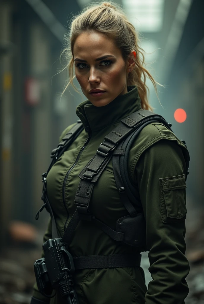 a 4 woman in special forces outfit, Jennifer Lawrence curvy strong figure, full body photo, expressive eyes, perfect face, (realistic:1.37), detailed, hyper-realistic, dramatic shadows, gritty, military, ghost recon, tactical gear, moody atmosphere, angry, brown hair, brown hair, streaked hair, streaked hair, brown hair, brown hair, furrowed brow, frown, (photorealistic:1.37), cinematic lighting, Ultra-Wide Angle, Ultra-Wide Angle, wide shot, best quality, (masterpiece:1.2), high quality