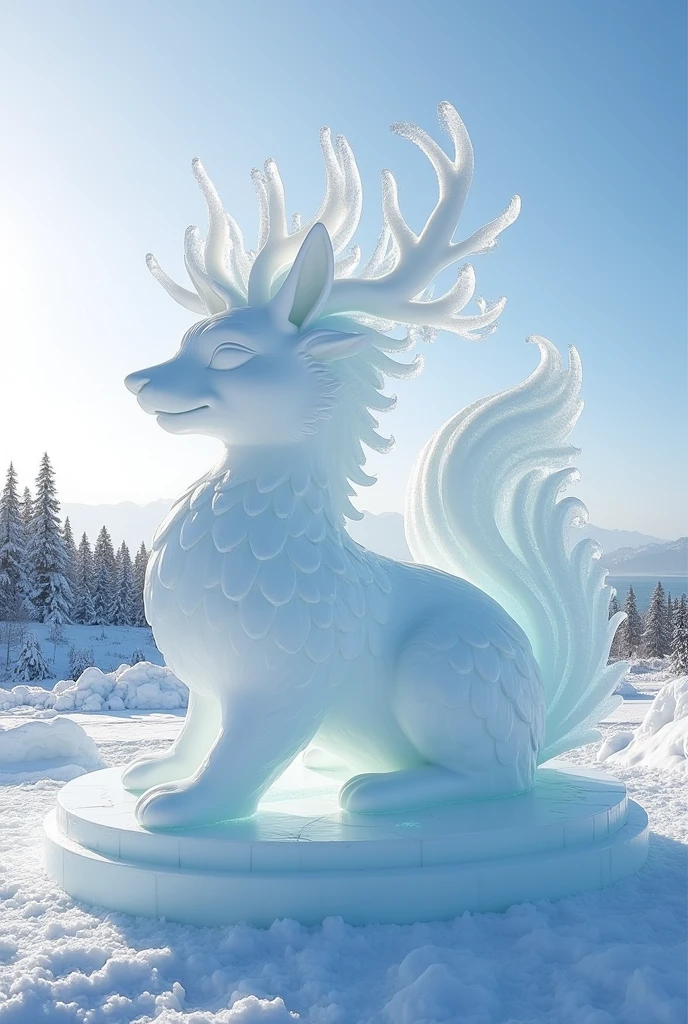 Ice sculpture model, Heilongjiang, theme Chinese dream - ice and snow love, with the cultural characteristics of the new era, showing the development style of Heilongjiang in the new era, animal model, creativity, beauty.