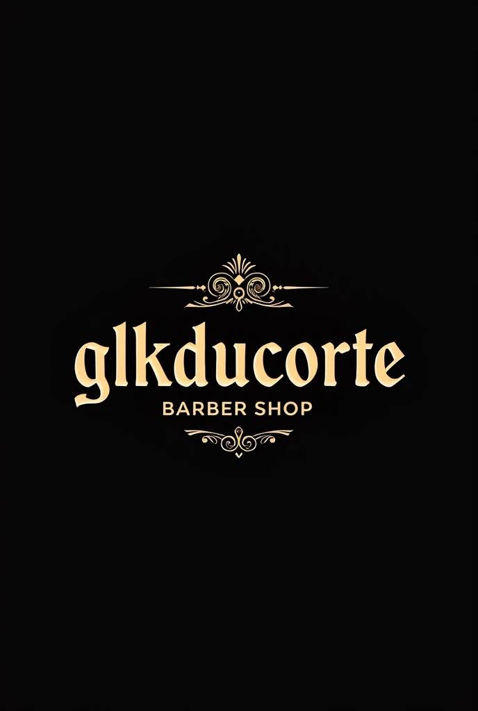 Create a barber shop logo written GLKducorte without character, just a barber shop logo and the name, with the colors black and gold