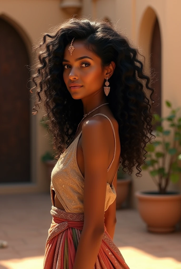 thin Maghrebian woman with curly hair