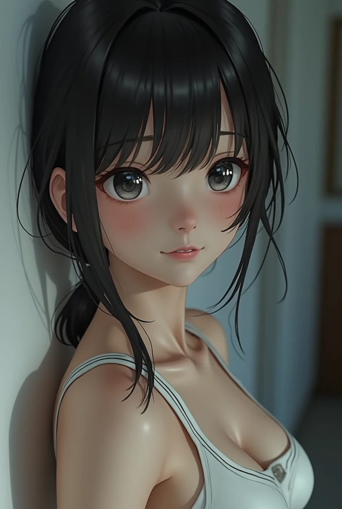 Best image quality, masterpiece, black hair, brown eyes, head up, upper body, girl, small breasts