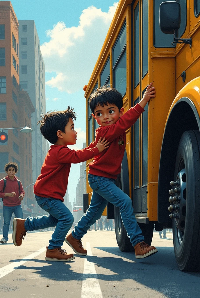 Roberto, a brave second grader, is hit by a bus while trying to save a smaller companion. IN COLOR DRAWING