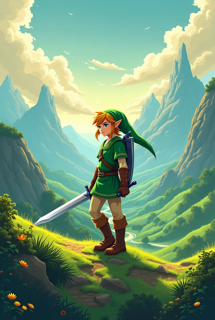 Horizontal image for a label for a school notebook with an image of the Zelda game