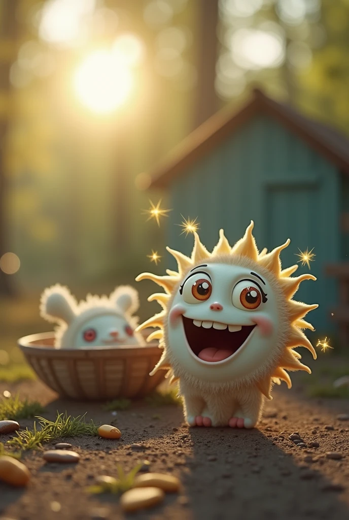 children's style, Boken , Image of the Smiling Sun: In the first chapter, show the Sun waking up with a big smile on his face, highlighting your happiness.