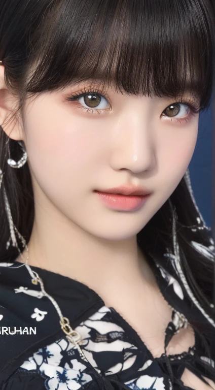 A close-up of a woman in a black and white dress and a blue background, lalisa manobal, Lalisa Manoban of Blackpink, beautiful dolphin, 8k artegerm bokeh, sakimichan, dilraba dilmurat, Kawaii realistic portrait, 8k portrait rendering, Yanjun Chengt, ig model | artegerm