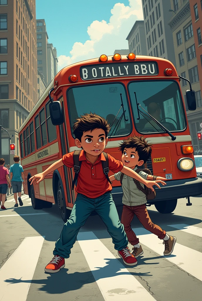 Roberto, a brave second grader, is hit by a bus while trying to save a smaller companion. IN COLOR DRAWING