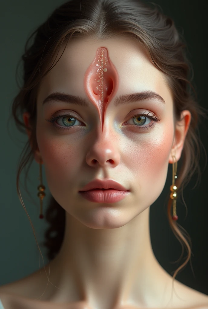 Make a girl with a on her face,make a vaginae center of the human face, with a vagina face,ris, 1vagina,h, noseless, best qualityer, ultra detali, fine-details, high resolution, Caucasian skin,