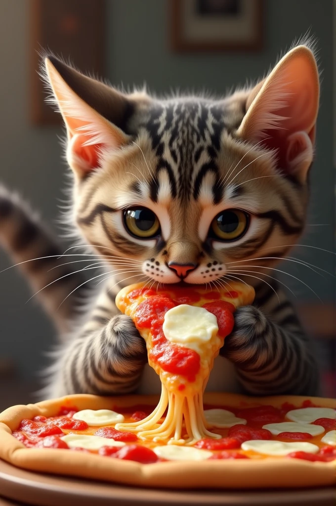 Pizza yiyen kedi