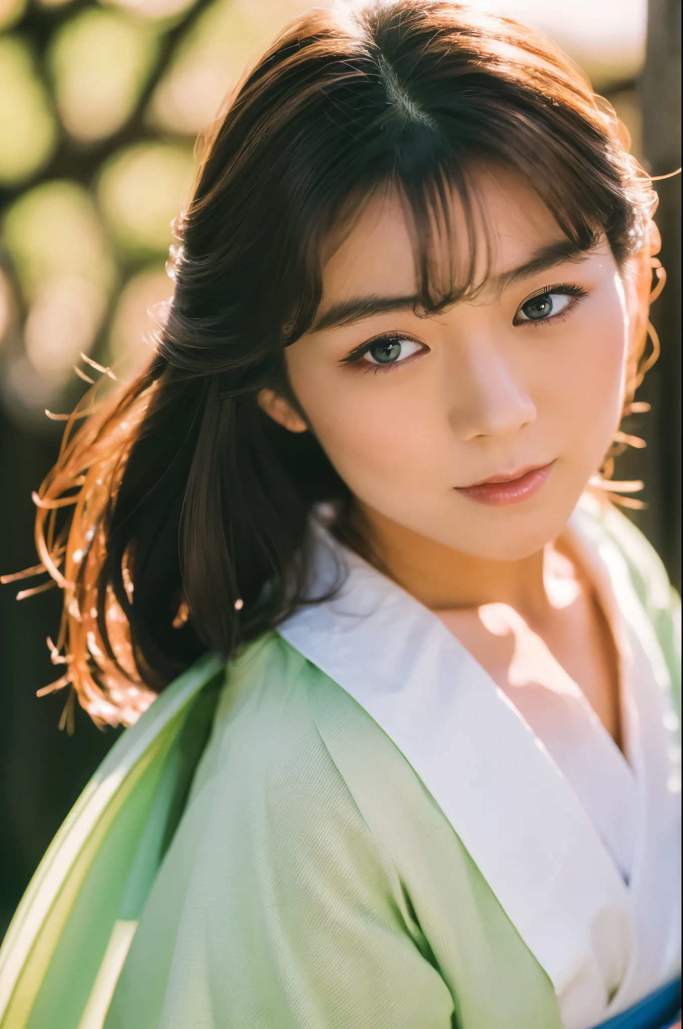 (best quality,highres,ultra-detailed),((portrait)),A beautiful Japanese lady, beautiful detailed eyes, beautiful detailed lips, extremely detailed face, long eyelashes,soft smile, flowing hair, natural lighting, wearing Japanese elegant Kimono,