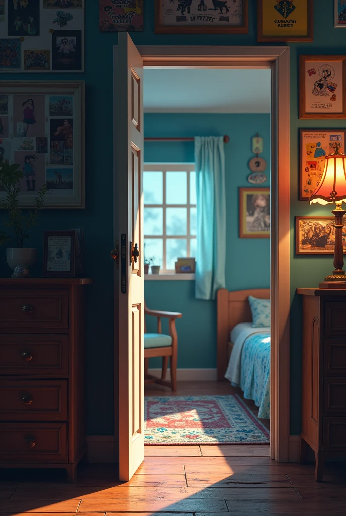 Teenage bedroom door open
