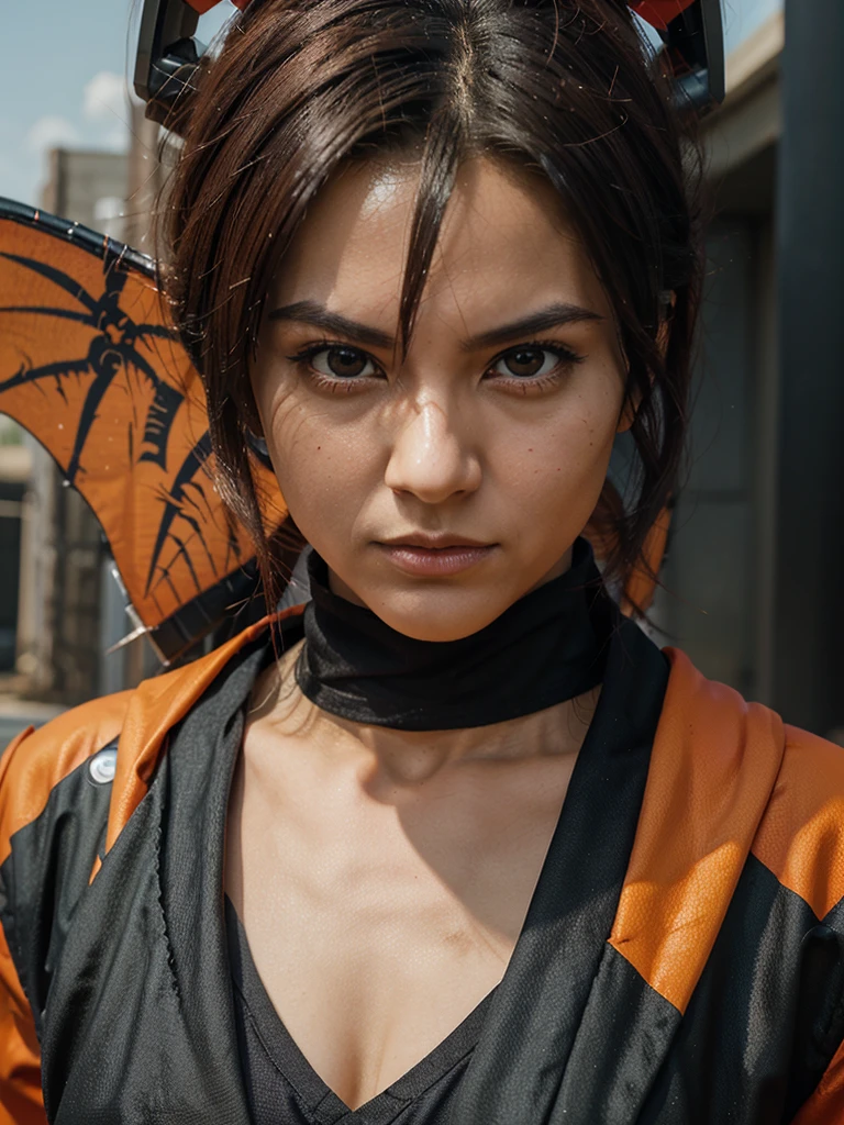 Create an image, of a character named V of (murder drones), and on the other side of it, a character named Goku from (dragonball z).