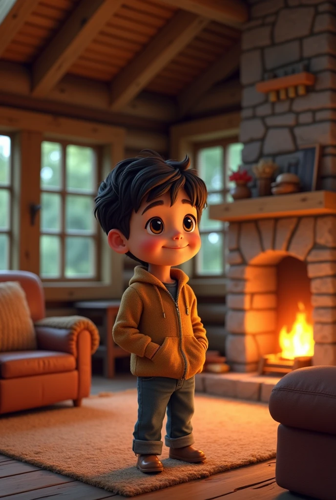  boy asking in a cabin 