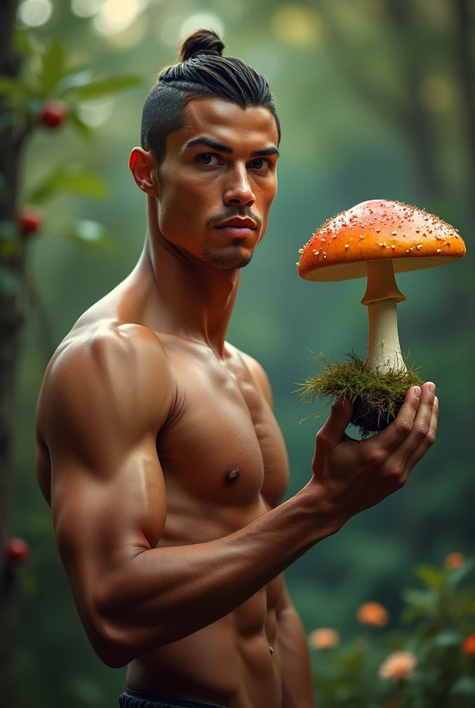 Cristiano Ronaldo with a mushroom in his hand