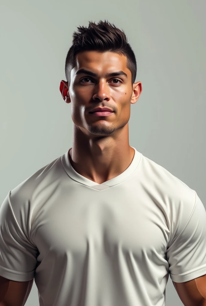Create an image of Cristiano Ronaldo in just his underwear as if he were a god I also want someone kneeling at his feet