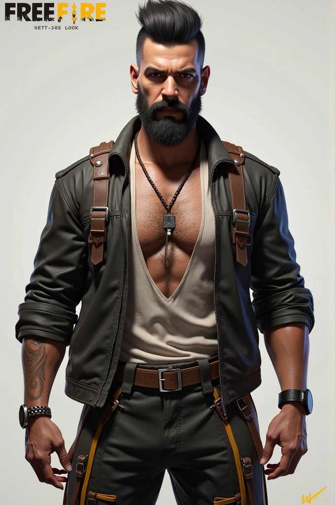 Alok personagem do free fire, with the first pass's chest, second pass pants, barbinha.