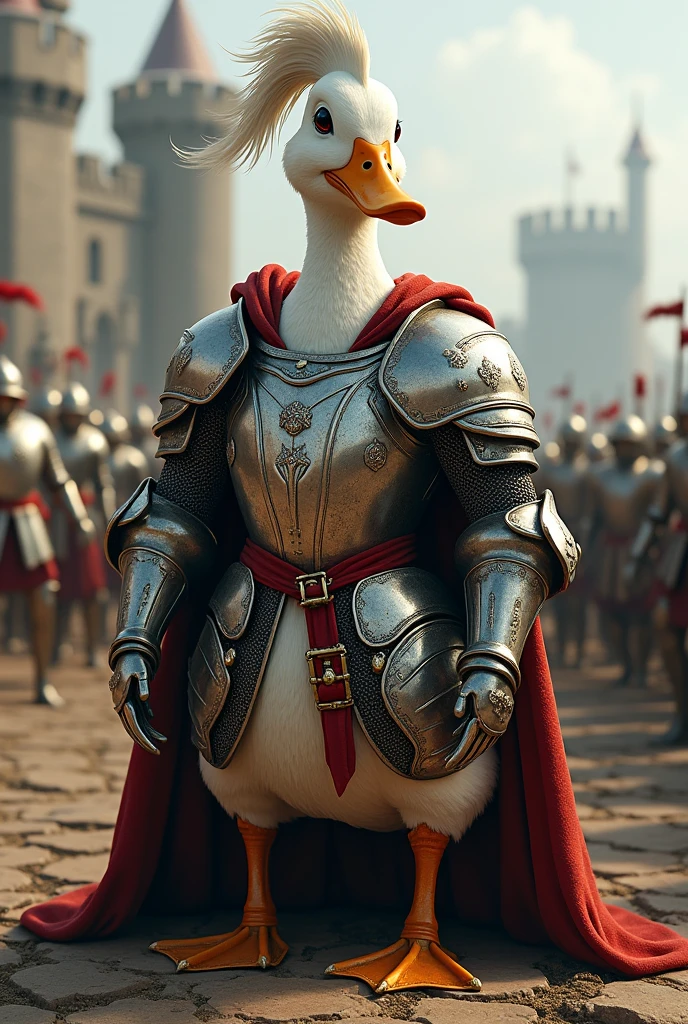Duck wearing heavy medieval armor