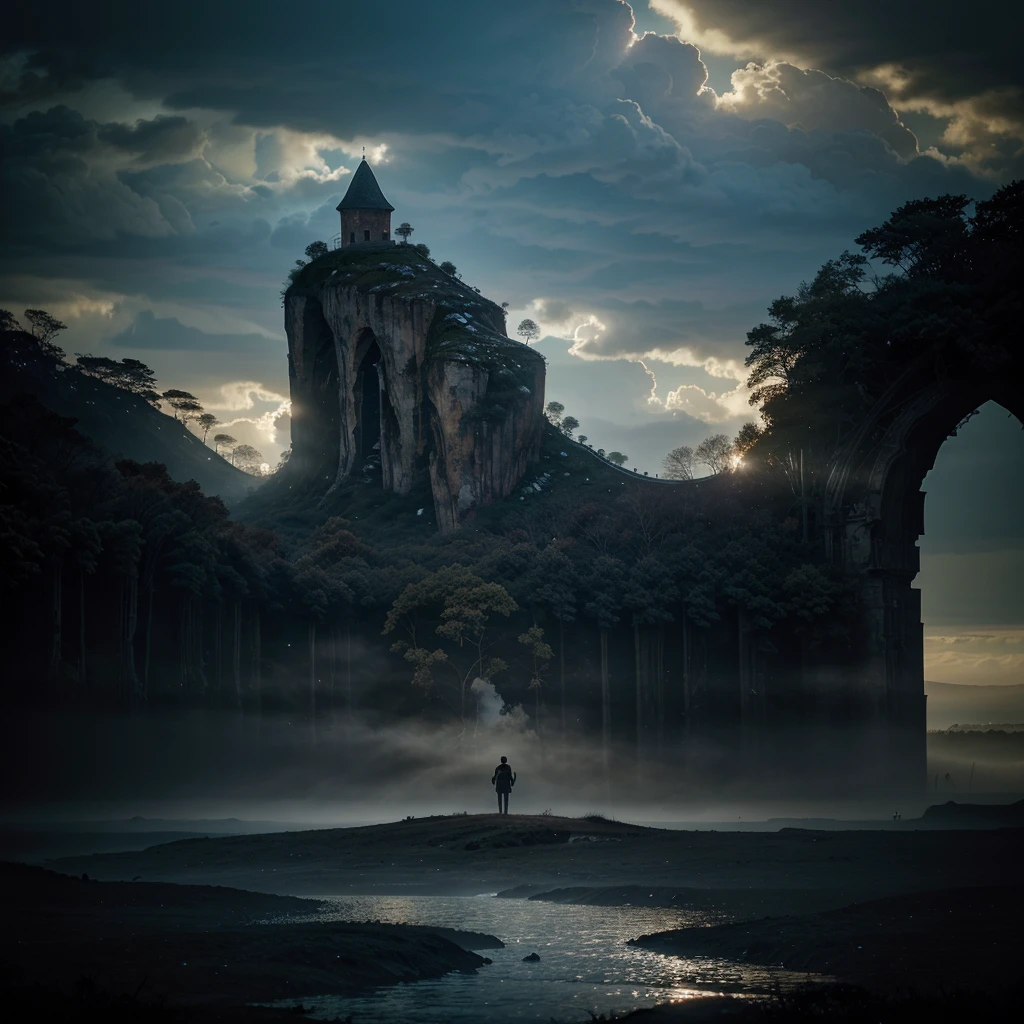 (a person with their back facing the viewer, walking into what appears to be the sky, highly detailed, beautiful, cinematic, epic, dramatic, digital art, fantasy, atmospheric, magical, glowing, ethereal, breathtaking, stunning, masterpiece, 4k, 8k, ultra-detailed, extremely realistic, photorealistic, dramatic lighting, cinematic composition, mystical, surreal, awe-inspiring)