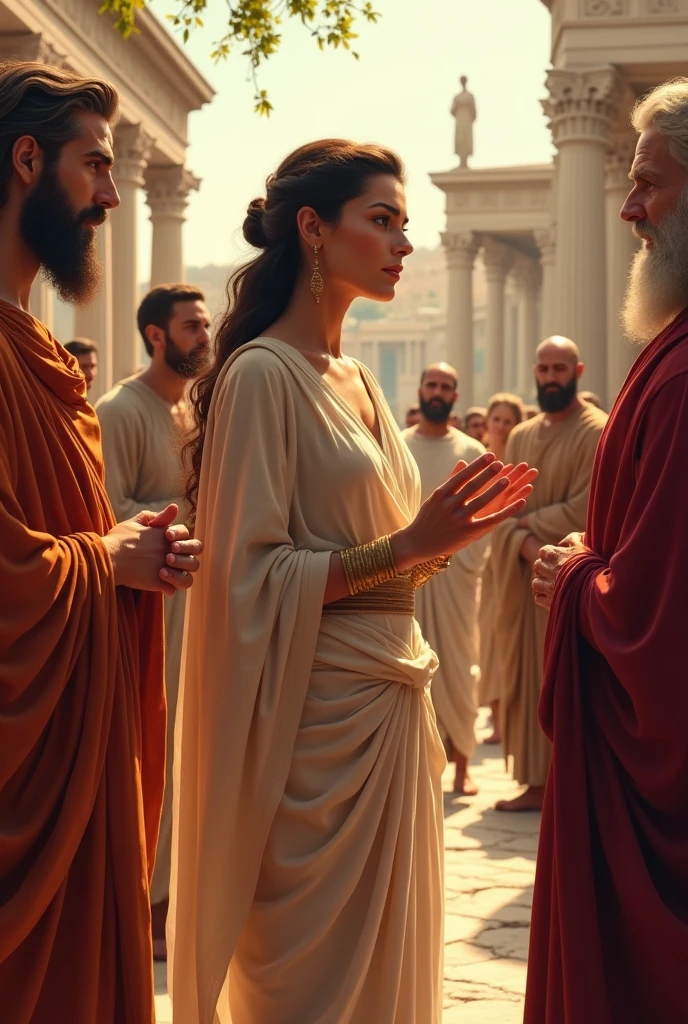 Edesia Greek woman in Greece square studying with more philosophers (Ancient Greece)