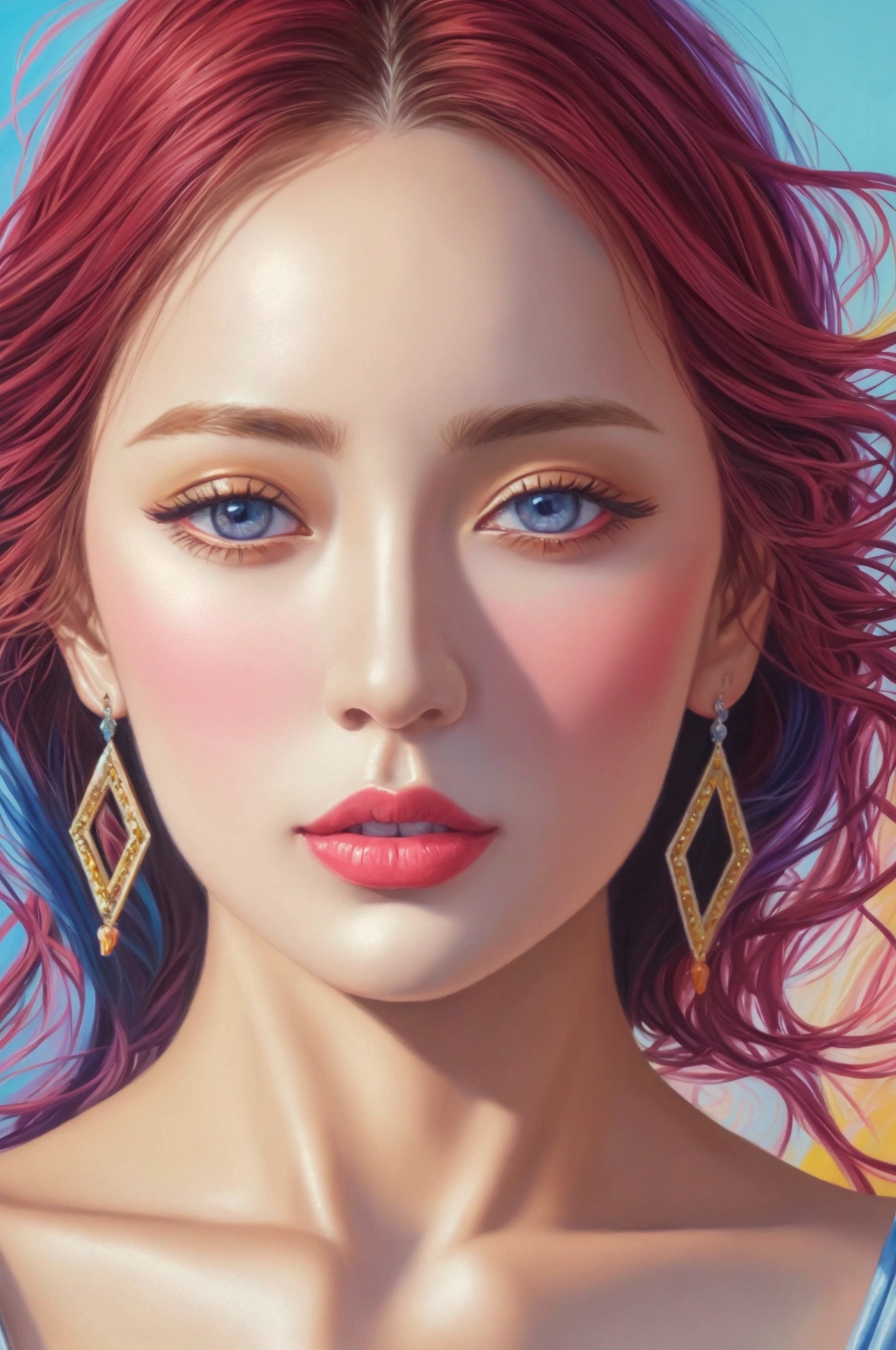 High quality, realistic acrylic art, Vibrant colors, (Highest quality, 4K, 8k, High resolution, masterpiece), Very detailed, Realistic,Decorative painting,Portrait of a Girl,Rich colors,Geometry Puzzle.((Mature Woman))