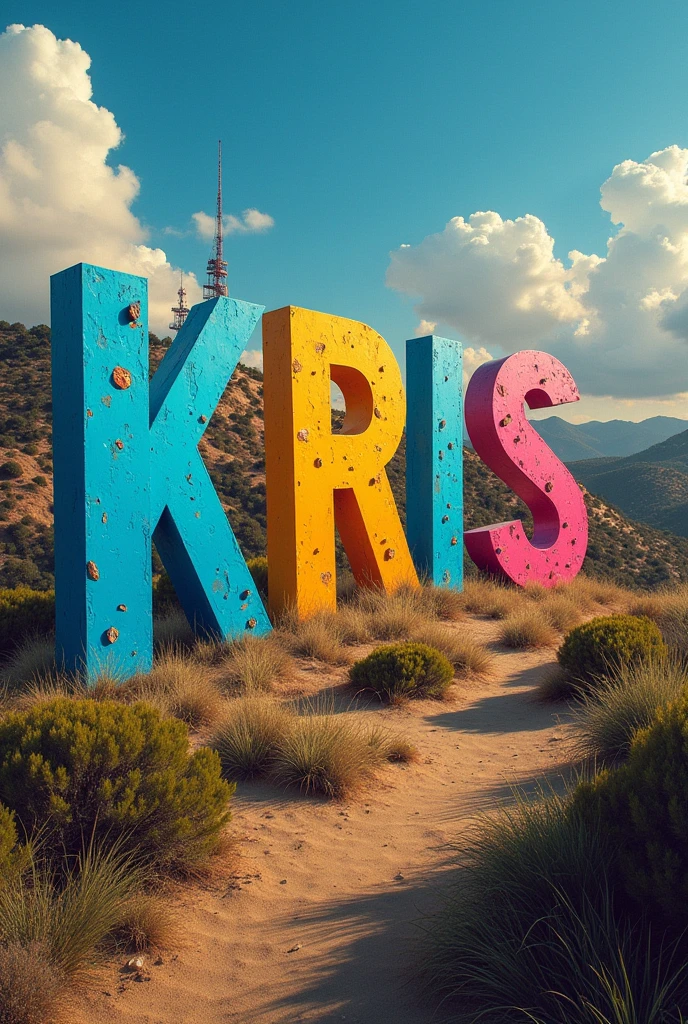 the hollywood sign saying but not with hollywood letters , with "Kris is gay" letters