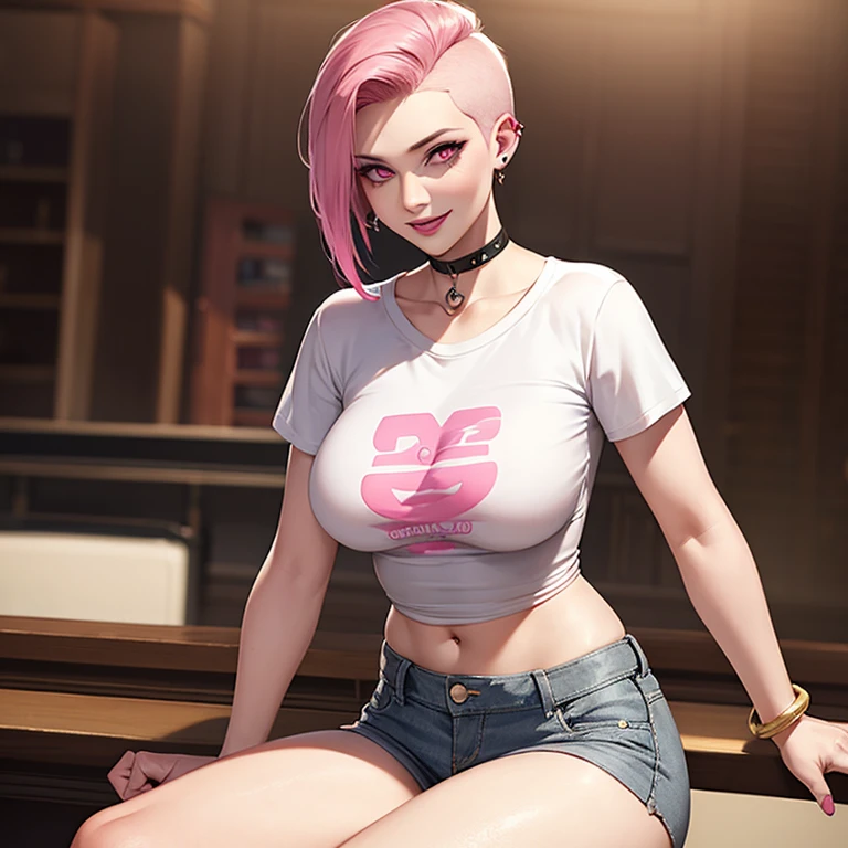 ((Best Quality, 8K, Masterpiece: 1.3)), Full Body, Focus Clear: 1.2, Outstanding Beauty: 1.4, Slender Abs: 1.2, ((pink hair, Big breasts: 1.2)), Black Tank Top, blue panties, Highly Detailed Face and Skin Texture, Detailed Eyes, Double Eyelids, titfuck futurama