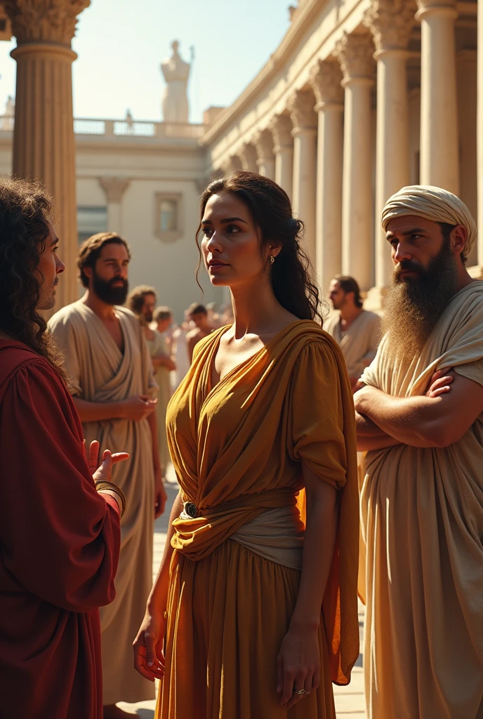 Edesia Greek woman in Greece square studying with more philosophers (Ancient Greece)