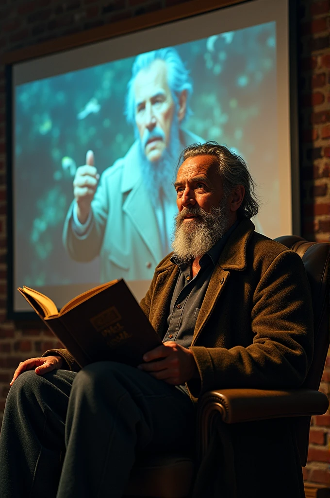 Man telling stories near the screen
