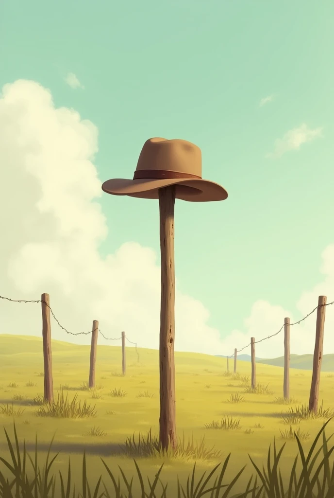 Ranch pasture of sticks with a hat on a stick